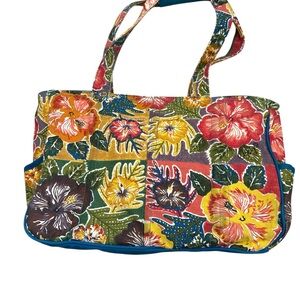 Boho Canvas Floral Tote  Beach Bag - Multicolor
